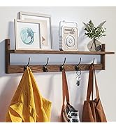 BAMEOS Wall Hooks with Shelf 28.9 Inch Length Entryway Wall Hanging Shelf Wood Coat Hooks for Wal...