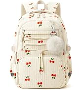 WOBAGMEN Corduroy Backpack for Women,Cute Aesthetic Backpack with Multi-Pocket, Lightweight Bookb...