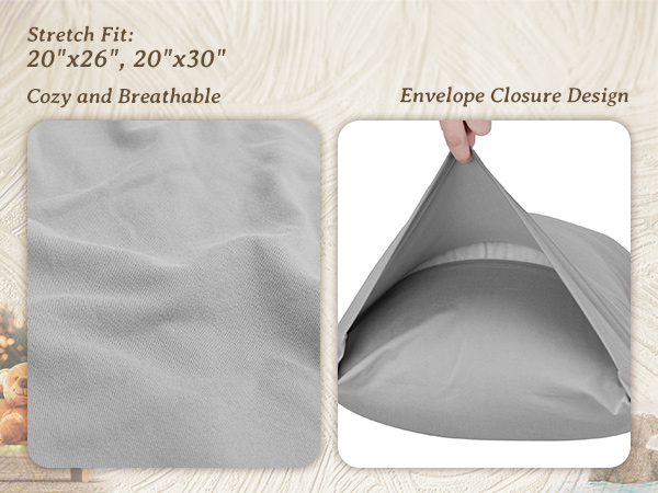 Standard/Queen Pillowcases with stretch fit, cozy breathability, and envelope closure design