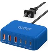 USB C Charger Block, GaN Fast USB Charging Station Hub with 100W Max 6-Port | 3 USB-C & 3 USB-A C...