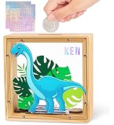Piggy Bank for Kids, Wooden Money Coin Bank for Boys and Girls, Dinosaur Unicorn Piggy Banks with...