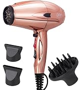 DAN Technology Ionic Hair Dryer with Diffuser,1875W turbo blow dryer with 3 Heating/Cool Button/2...
