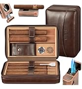 TISFA Cigar Humidor, Leather Cigar Case with Cigar Lighter, Cigar Cutter V Cut, Cigar Stand 3 in ...