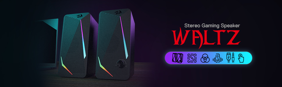 Redragon GS510 speaker with red backlight for gaming desks delivers clear immersive stereo