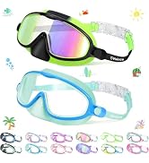 Vvinca 2 Pcs Kids-Swim-Goggles with Nose Cover, Swimming Diving Mask Wide View Anti Fog UV Anti S...