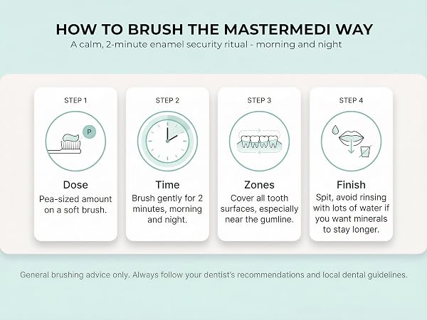 How to brush the MasterMedi way 4-step brushing guide dose time zones finish
