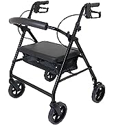 Foldable Lightweight Rollator Walker with Seat - Black Aluminum Frame Rollator with Adjustable He...