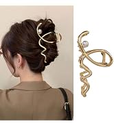 JATOMSSM Hair Clips for Women, 1Pcs Large Metal Hair Claw Clips Gold Wave Pearl Design Claw Clips...