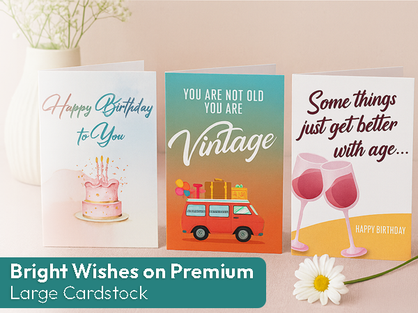 Premium large birthday cards – bright assorted designs with happy birthday cake