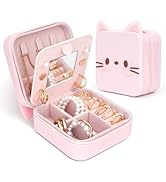 Tizuxa Cute Cat Travel Jewelry Case with Mirror, Silicone Portable Mini Small Jewelry Box Organiz...