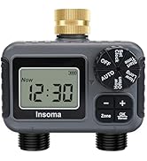 Insoma 2-Zone Hose Timer - Brass Inlet Dual Outlet Sprinkler Timer with Rain Delay/Manual/Auto Mo...