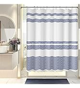 AmazerBath Shower Curtain, Striped Blue Cloth Shower Curtain Sets with 12 Shower Curtain Hooks, R...
