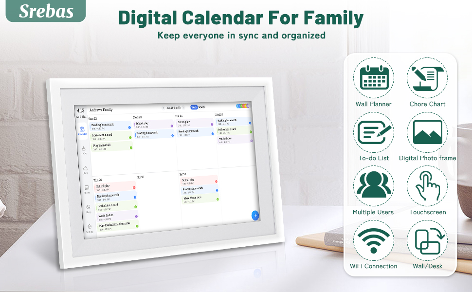 Digital Wall Calendar with Touchscreen Smart Calendar Electronic Calendar for Family