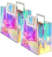 VUOJUR 2pcs Holographic Small Gift Bags 8.3x8x4'' Clear Reusable Birthday Gift Bags for Women Gir...