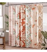 AmazerBath Floral Shower Curtain, 72x72 Washable Cloth Red Boho Flower Shower Curtains for Bathro...