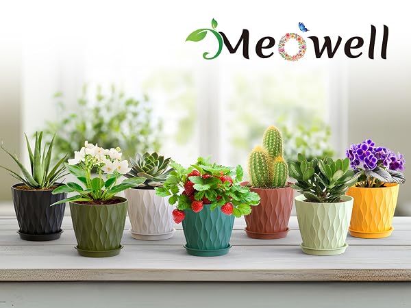 4 inch plastic plant pots, 5 Pack small water ripples flower pots for indoor plants