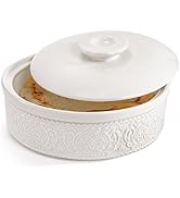 SOUJOY Ceramic Tortilla Warmer, 8.5 Inch Embossed Taco Holder with Lid, Microwave and Oven Safe T...