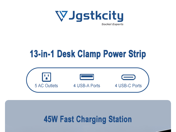 45W Fast Charging Station Desk Clamp Power Strip