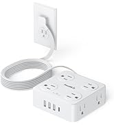 6.5Ft Power Strip with Surge Protector, 8 Outlets 4 USB Ports Extension Cord, Flat Plug Charging ...