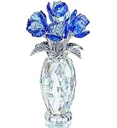 H&D HYALINE & DORA Gorgeous Blue Crystal Rose Flower Paperweight Wedding Table Centerpiece,Crysta...