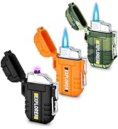 3 Pack Waterproof Lighter Outdoor Windproof Torch Lighter Dual Arc Lighter Butane Electric Lighte...