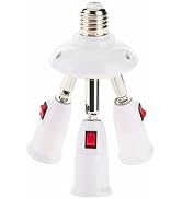 3 in 1 Light Socket Splitter, E26/E27 Outlet Extender Adapter with Switch, Multi-Socket Light Ext...