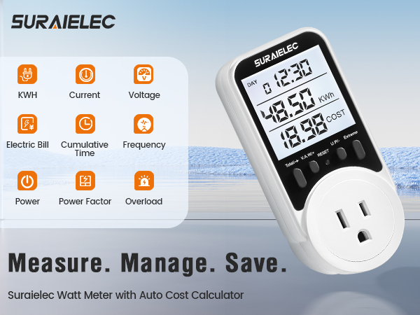 Watt Meter Plug-in Socket Power Meter Kilowatt Wattage Voltage AMP Tester, Electricity Usage Monitor