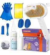 Pet Steam Brush Set for Dogs & Cats, Includes 3-in-1 Self Cleaning Spray Comb, Waterless Shampoo,...