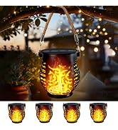 4 Pack Solar Lights Outdoor Waterproof Hanging Solar Lanterns Flame Lights | Flickering Flame, IP...