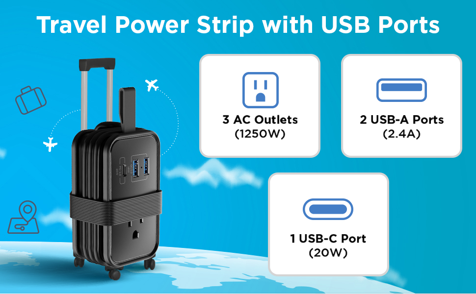 power strip travel usb ports outlets cruise extension cord ship approved portable