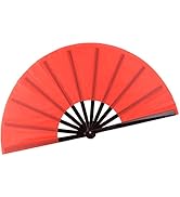 HONSHEN Chinese Folding Fan - 13 Inch Nylon-Cloth Fan for Performance and Hand Use (Red)