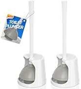Toilet Plunger with Holder, 2 Pack Plungers for Bathroom Heavy Duty for 5.7-inch Toilet Drain, To...