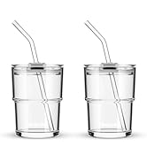 BLUEPOLAR 13oz/400ml Glass Water Tumbler with Straw and Lid Sealed Carry On Thick Wall Iced Coffe...