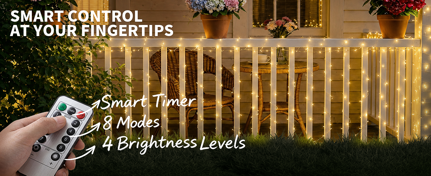 Wireless remote control for string lights with timer 8 modes and dimmable settings