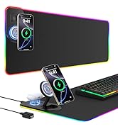 RGB Gaming Mouse Pad Wireless Charging Desk Mat with Foldable Phone Stand, Large LED Gaming Mat 8...
