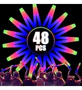 48 pcs LED Foam Glow Sticks, Glow Sticks Bulk Light Up Party Favors for Kids 4-8 8-12 Glow in the...