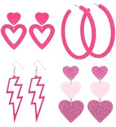 CAVETEE 8PCS Hot Pink Heart Earrings for Women, Heart Earrings Dangle Valentine's Day Earrings Cu...