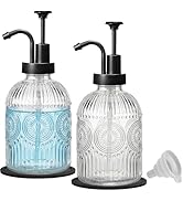 SheeChung 12Oz Vintage Glass Bathroom Soap Dispenser, Kitchen Dish Soap Dispenser with Pump, Refi...