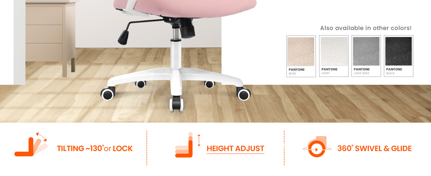 Tilting, Adjustable Height, Swivel Features