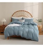 JSD Dusty Blue Duvet Cover Set Queen Size, 3 Piece Duvet Cover with Pillow Shams, Soft Brushed Mi...