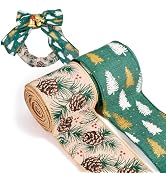 Pandahall 2 Rolls Christmas Wired Ribbons Christmas Burlap Ribbon 2.5" Christmas Tree Green Craft...