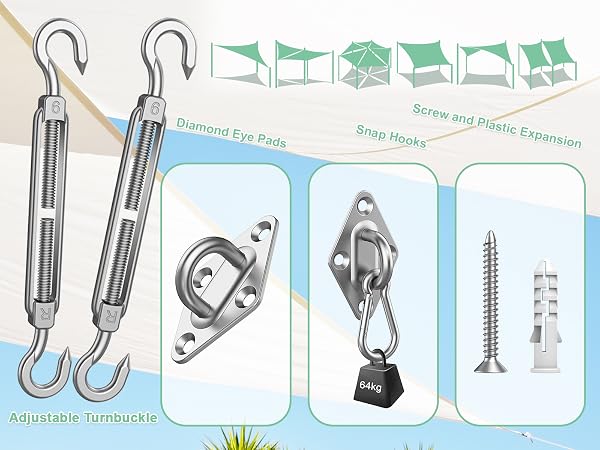 Triangle Rectangle Shade Sail Hardware Kit Heavy Duty