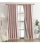 HOMEIDEAS 100% Chenille Blackout Curtains for Bedroom Blush Pink Curtains 84 Inch Length 2 Panels...