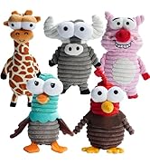 Nocciola 5-Pack Squeaky Dog Toys, Durable Stuffed Critter Zoo Dog Toys with Unique Squeak Sounds ...