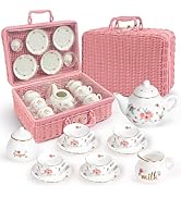Porcelain Tea Set for Girls, Tea Party Set for Little Girls, Pink Floral Teapot Cup Saucer Carry ...