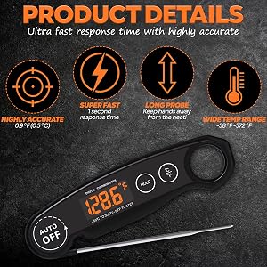 Instant read thermometer, kitchen thermometer, food thermometer, bbq thermometer