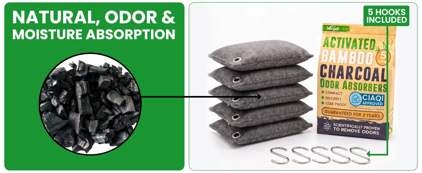 Natural odor & moisture absorption, 10 hooks included