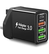 UK Travel Plug Adapter, 40W 4-Port UK USB Charger Ireland UK Plug Adapter UK USB Charger Block PD...