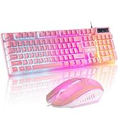CHONCHOW Pink Keyboard and Mouse Combo with Backlit, Function Keys, 19 Keys Anti-ghosting for Gam...