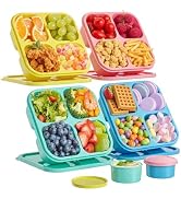 4 Pcs Snack Box Containers Set, Reusable 4 Compartment Lunchable Container with 2Pcs Sauce Contai...